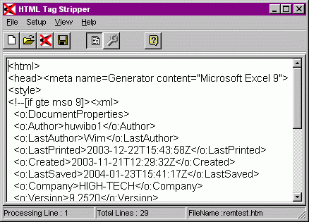 HTML tagStripper Main Screen