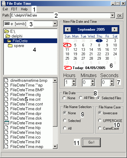 Main Screen of the File Date Time Changer