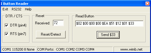 Main Screen of the iButton Reader
